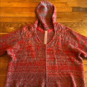 Free People Red and Gray Hooded Sweater